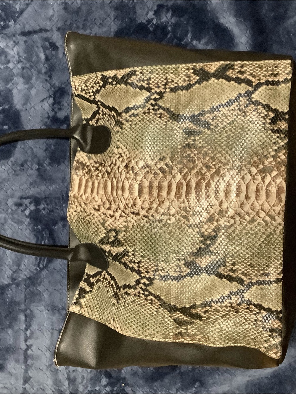 Snake-Print Tote Bag with Black Trim